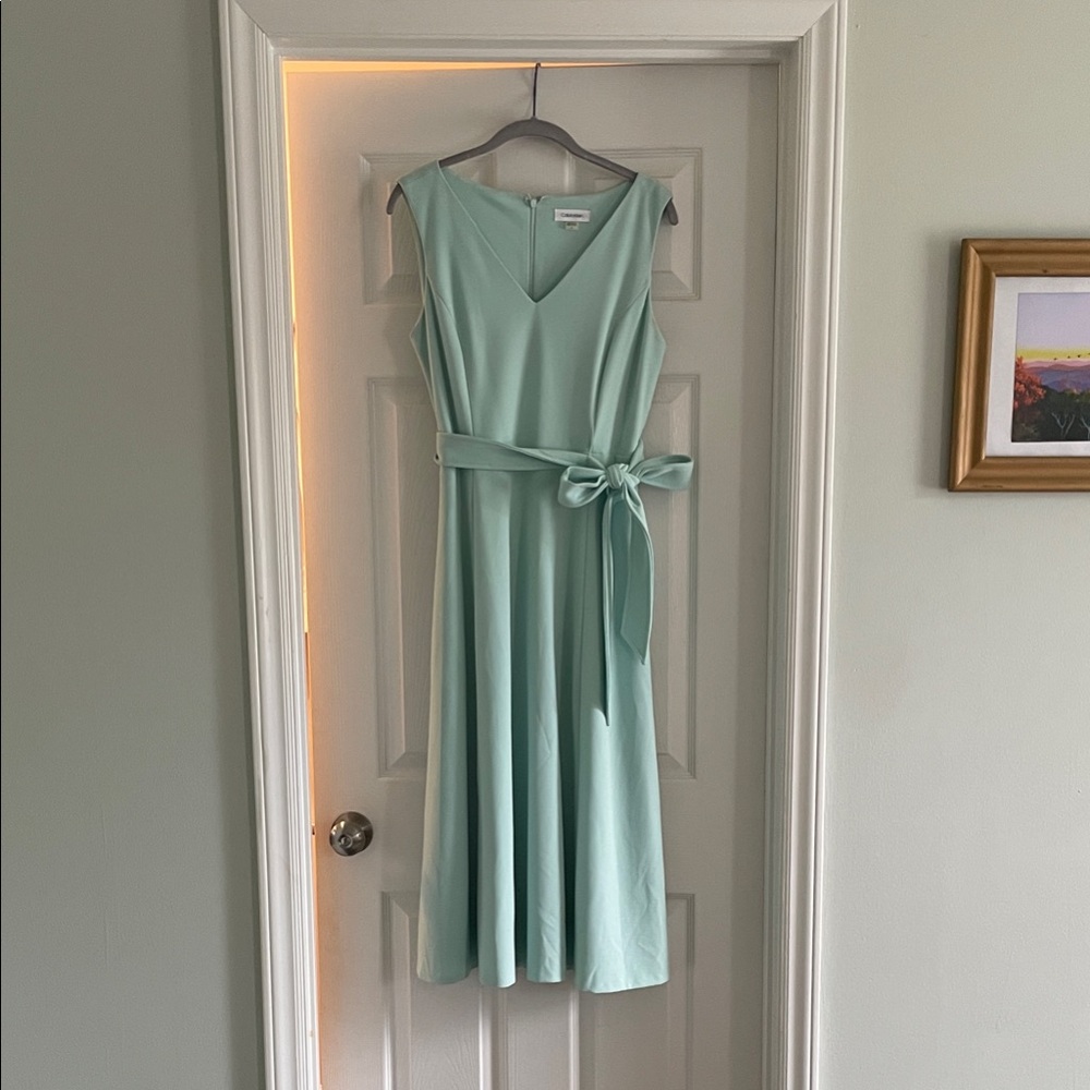 Banana Republic Mint Sleeveless V-Neck Belted Midi Dress